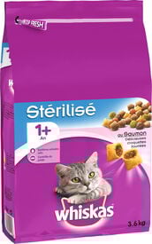 Whiskas - Croquettes au Saumon Stérilisé 1+ pour Chat Stérilisé