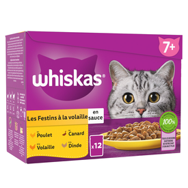 Whiskas - Sachets Fraîcheur Senior Festins à la Volaille en Sauce pour Chats - 12x85g