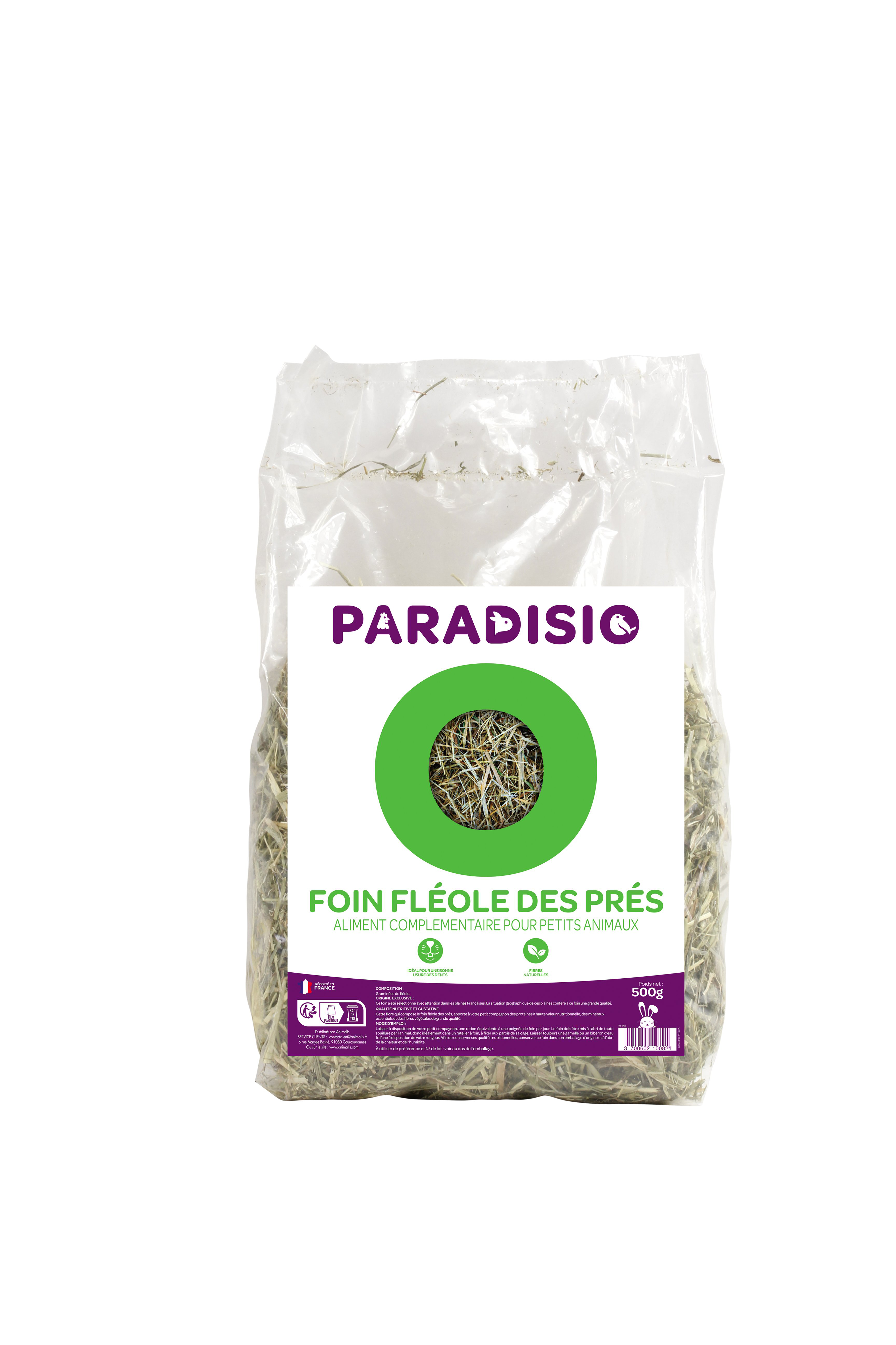 Paradisio - Foin Fl&eacute;ole des Pr&egrave;s pour Rongeurs - 500g Image num&eacute;ro 1