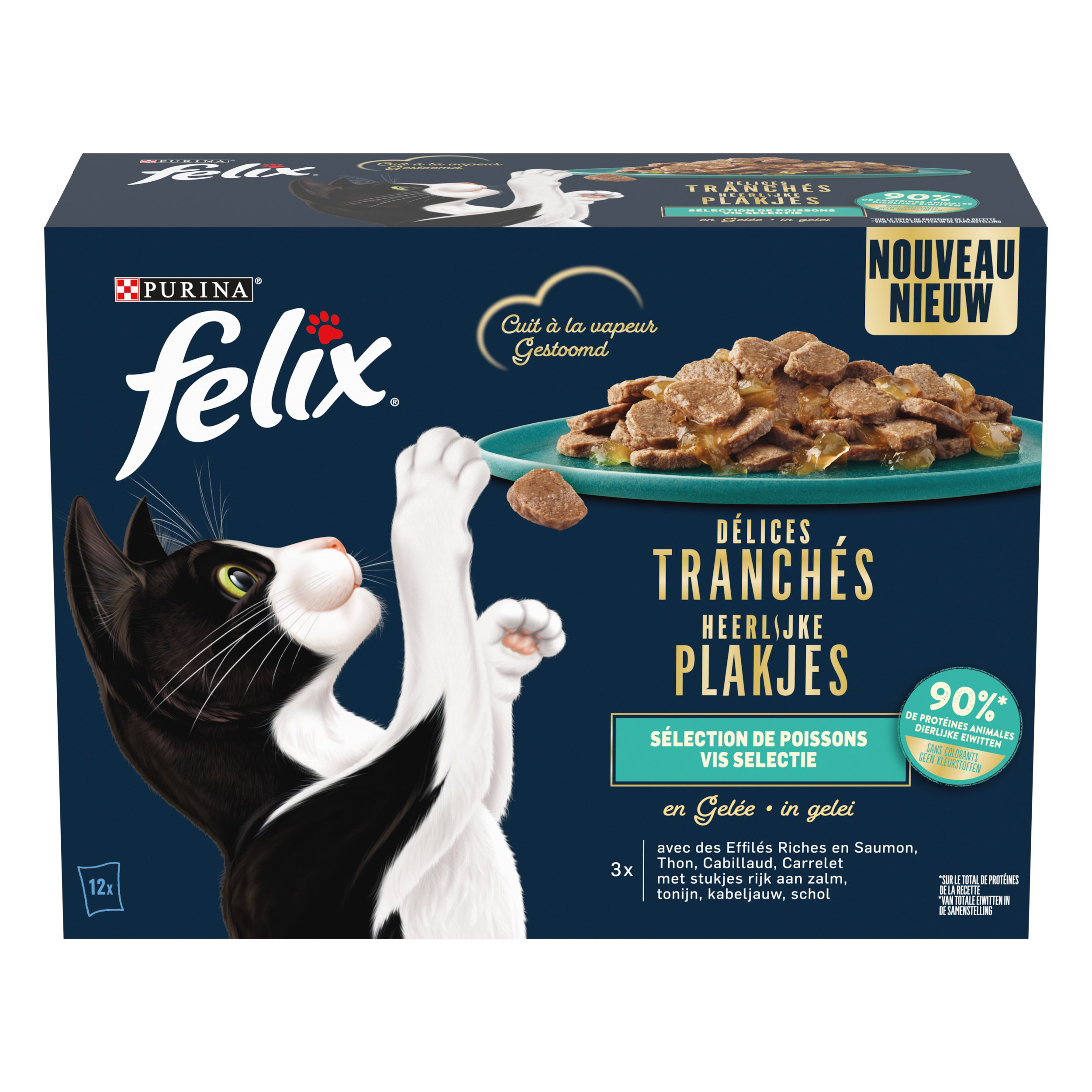 FELIX - Sachets Fra&icirc;cheur D&eacute;lices Tranch&eacute;s en Gel&eacute;e S&eacute;lection Poissons pour chats adultes - 12x80g Image num&eacute;ro 2