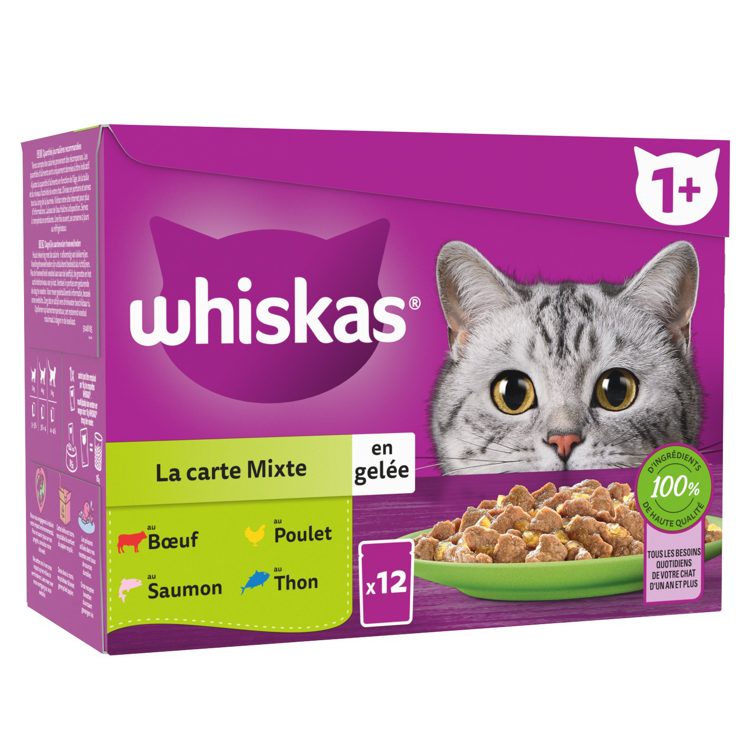 Whiskas - Sachets fra&icirc;cheur La Carte Mixte en gel&eacute;e 4 vari&eacute;t&eacute;s pour chat adulte - 12x85g Image num&eacute;ro 1