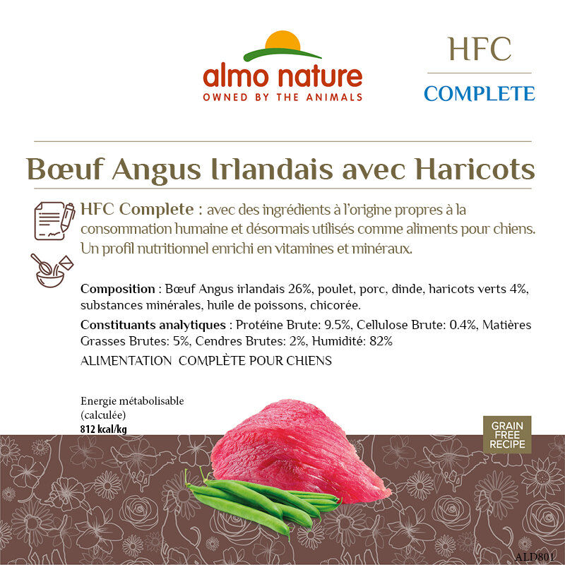 Almo Nature - P&acirc;t&eacute;e en Barquette HFC B&oelig;uf et Haricots pour Chiens - 85g Image num&eacute;ro 2