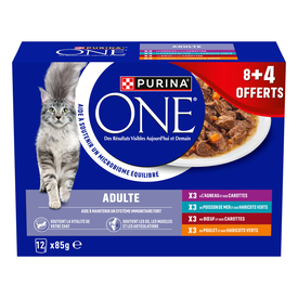 Purina One - Sachets Repas Chat Adulte Effil&eacute;s En Sauce Au Poulet B&oelig;uf Agneau Poisson De Mer - 12x85g