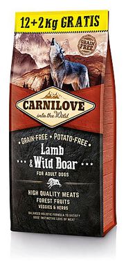 Carnilove - Croquettes Adulte à l'Agneau et Sanglier Sauvage pour Chien - 12+2Kg