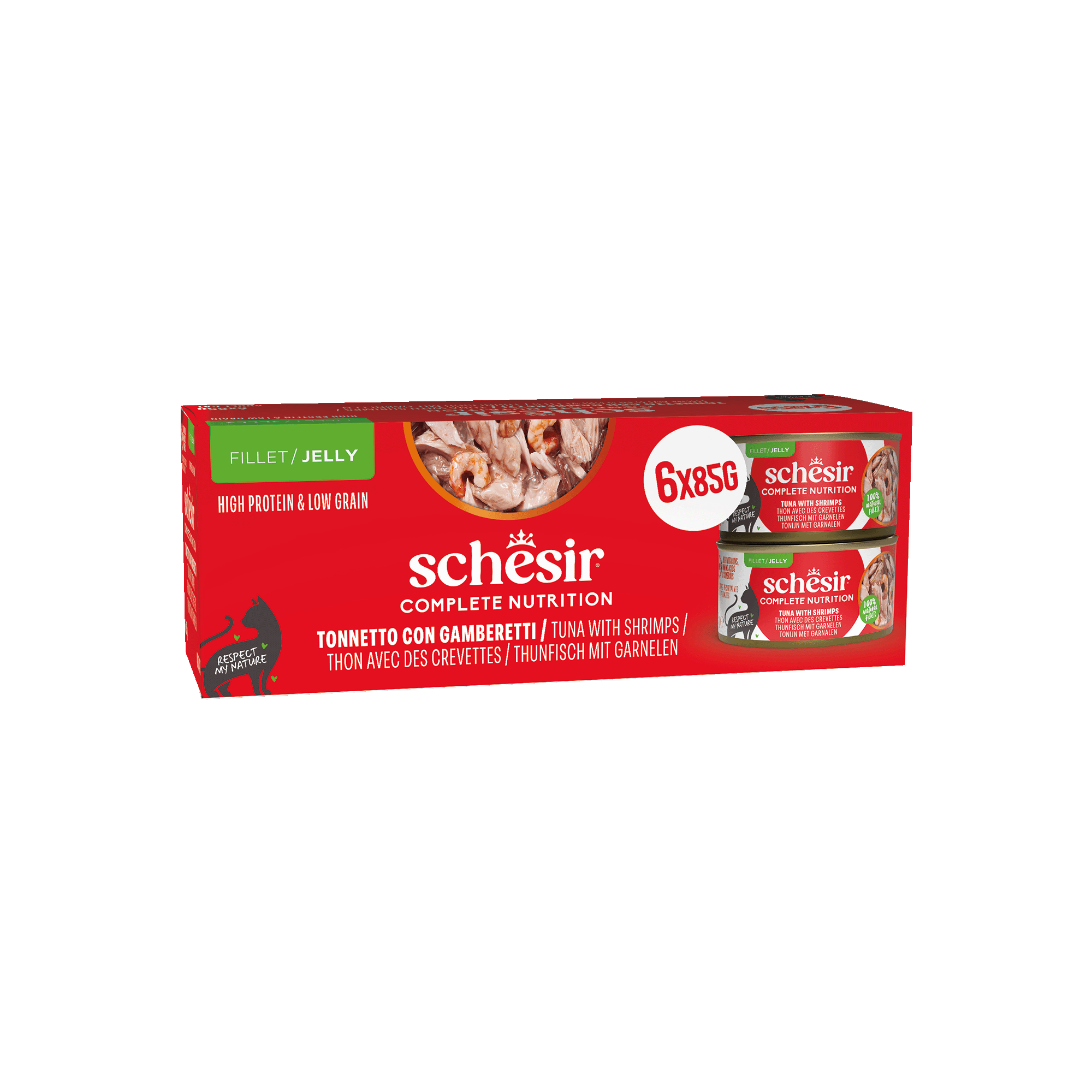 Schesir - P&acirc;t&eacute;e Complete Nutrition en Gel&eacute;e Thon et Crevettes pour Chats - 6x85g Image num&eacute;ro 1