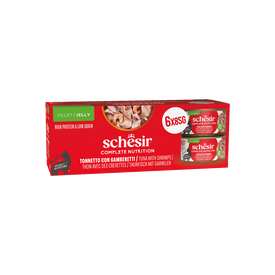 Schesir - P&acirc;t&eacute;e Complete Nutrition en Gel&eacute;e Thon et Crevettes pour Chats - 6x85g