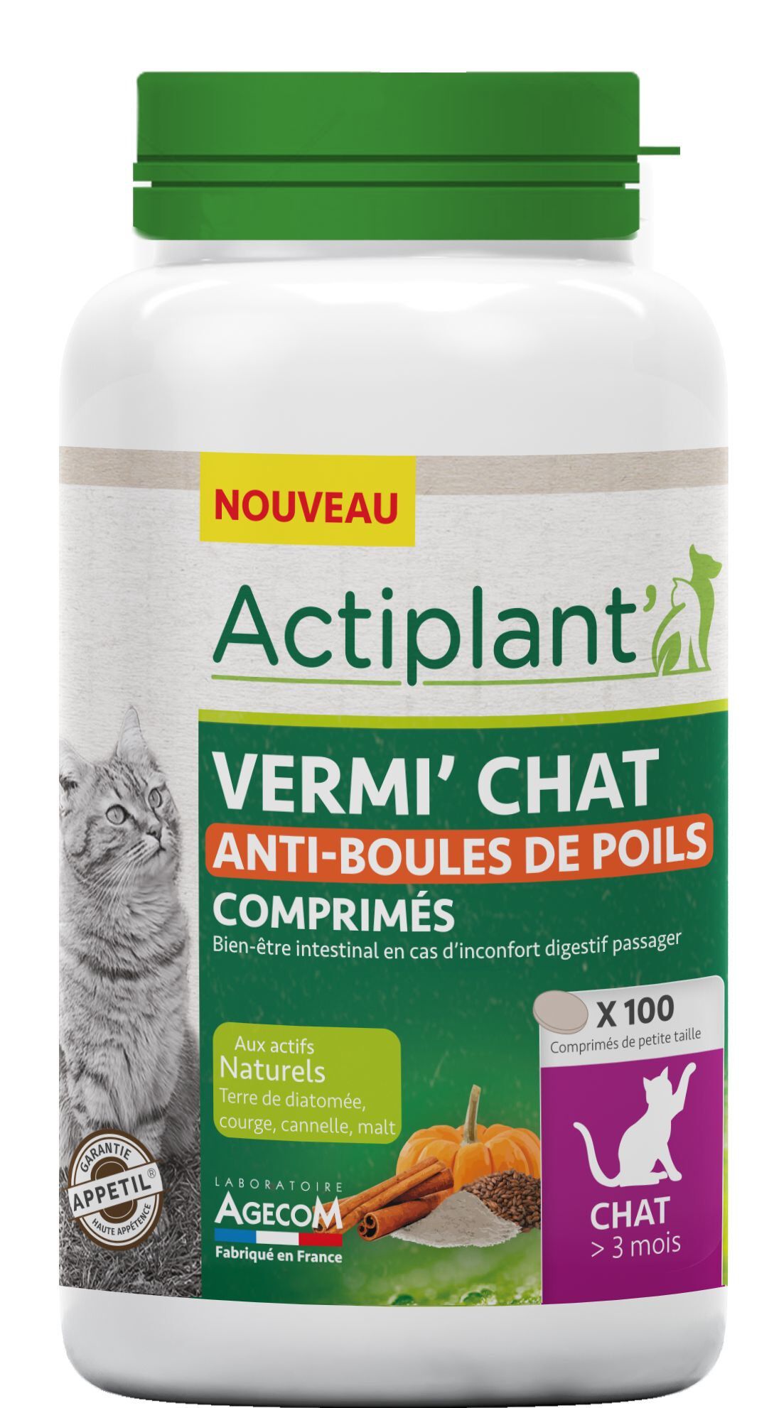 Actiplant' - Comprim&eacute;s Vermi' Chat Anti Boules de poils pour Chat - x100 Image num&eacute;ro 1