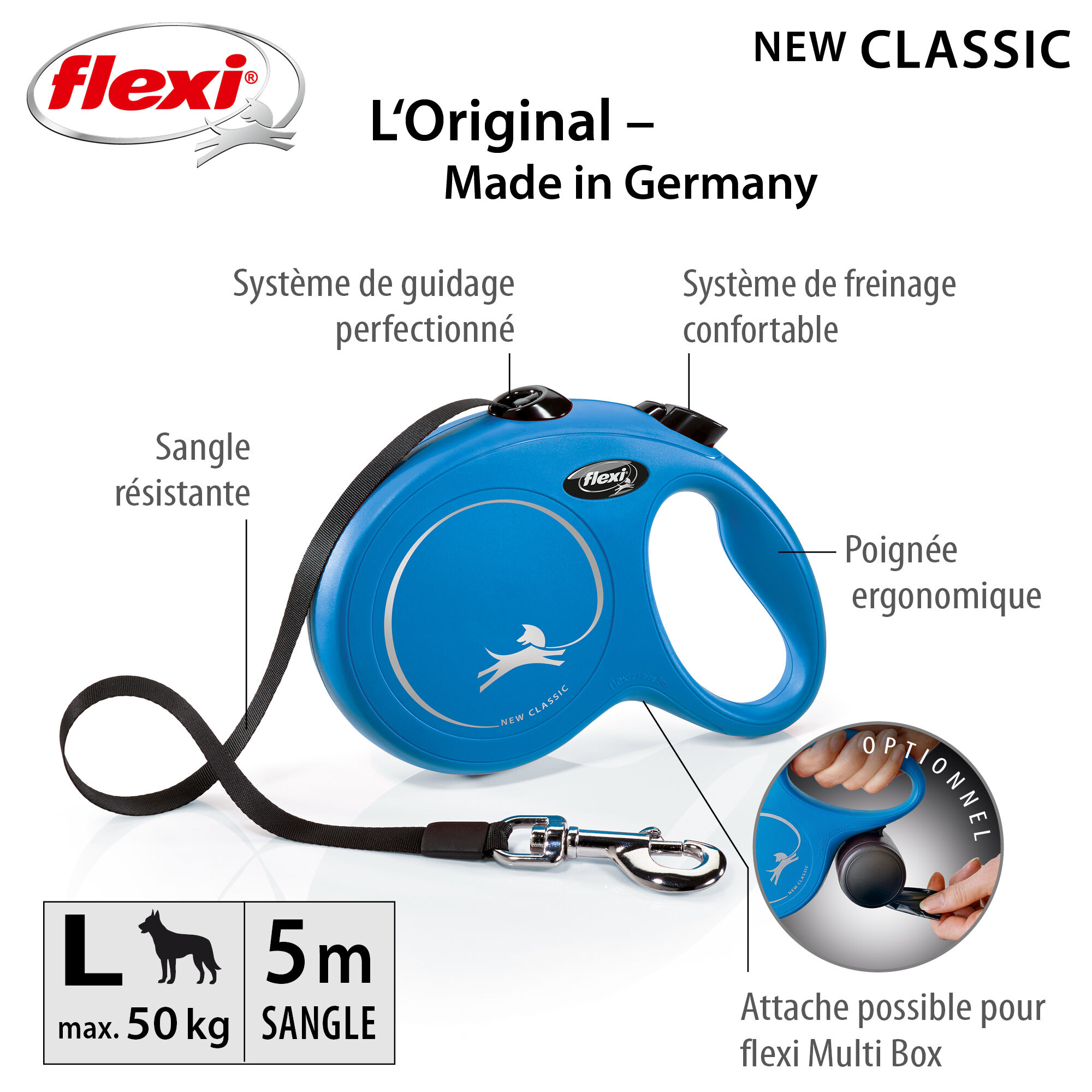 Flexi - Laisse &agrave; Enrouleur Classic Sangle L pour Chiens - 5m/ Bleu Image num&eacute;ro 6