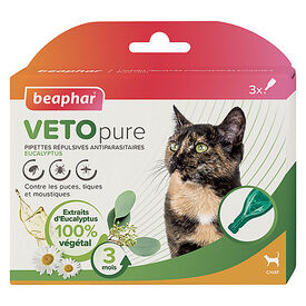Beaphar - Pipettes Antiparasitaires VETOpure Eucalyptus pour Chats - 3x1ml