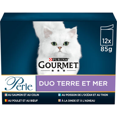 GOURMET - Sachets fraîcheurs PERLE Duo Terre et Mer pour chats - 12x85g