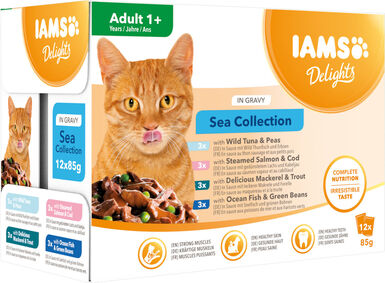 Iams -  Boite Sachets Humides Delights Mer "Sea Collection" en Sauce pour Chats - 12x85g
