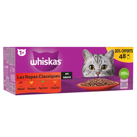 Whiskas - Sachets Fraîcheur Les Repas Classiques en sauce pour Chats - 48x85g 30% offerts