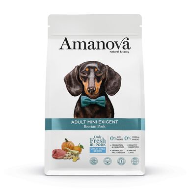 Amanova - Croquettes Adult Mini Exigent sans Céréales au Porc pour Chiens - 7Kg