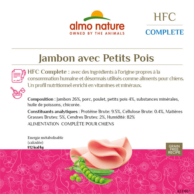 Almo Nature - P&acirc;t&eacute;e en Barquette HFC Jambon Petit Pois pour Chiens - 85g Image num&eacute;ro 2