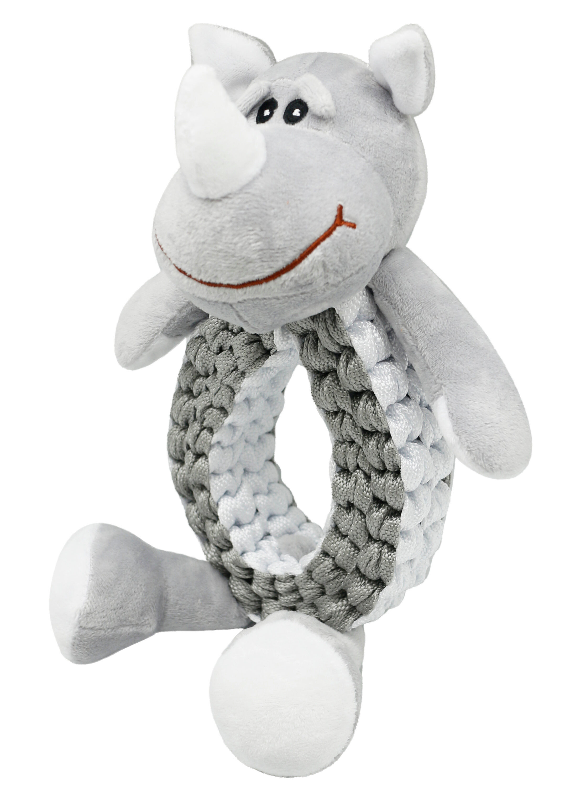 Animalis - Jouet Peluche et Corde Anneau Tress&eacute;e Rhinoc&eacute;ros pour Chien - 32cm Image num&eacute;ro 1