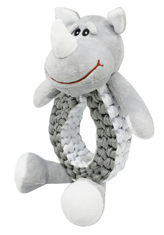 Animalis - Jouet Peluche et Corde Anneau Tressée Rhinocéros pour Chien - 32cm Image numéro 1 Animalis - Jouet Peluche et Corde Anneau Tressée Rhinocéros pour Chien - 32cm Image numéro 1