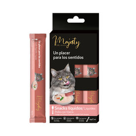 Majesty - Liquid Snack Poulet aux Coquilles Saint Jacques pour Chat - 6x15g