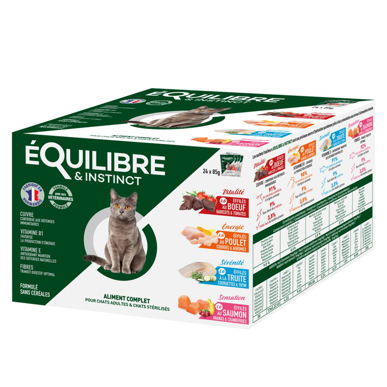Équilibre & Instinct - Multipack 4 Recettes pour Chat - 24x85g Image numéro 1 Équilibre & Instinct - Multipack 4 Recettes pour Chat - 24x85g Image numéro 1