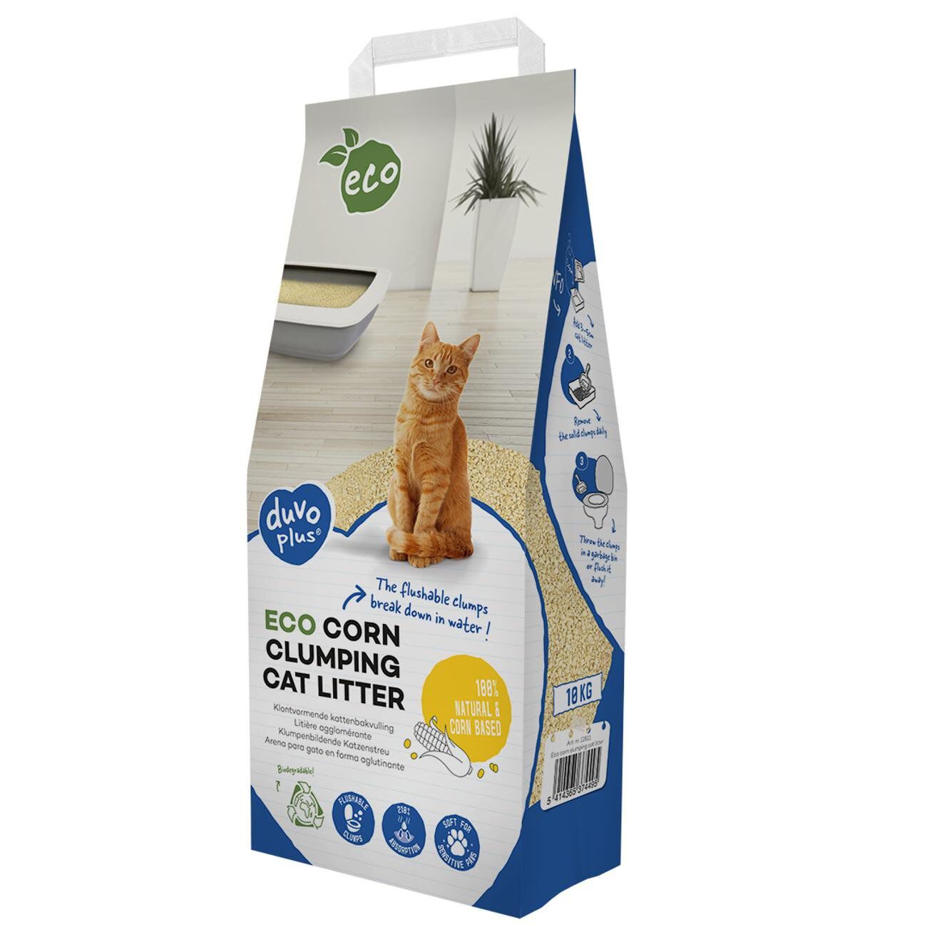 Duvoplus - Liti&egrave;re ECO Ma&iuml;s Agglom&eacute;rante pour Chats - 10kg/16,37L Image num&eacute;ro 1