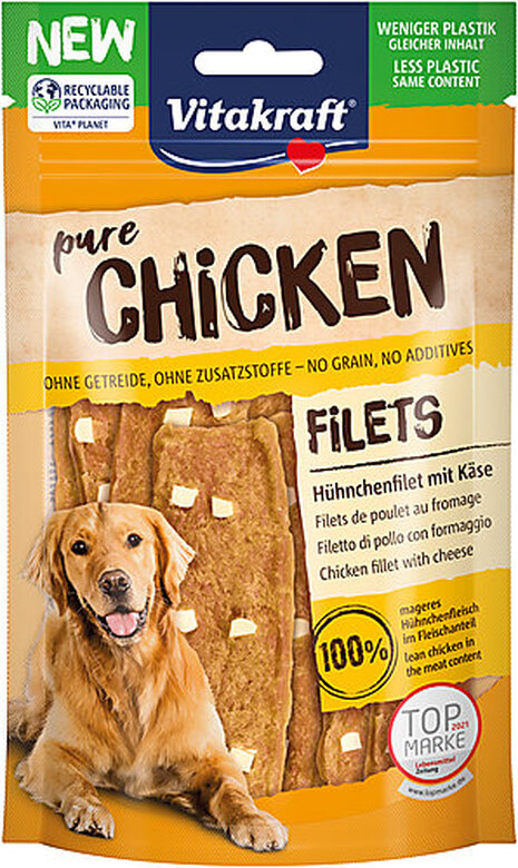 Vitakraft - Friandises Pure Chicken Filets + Dés de Fromage pour Chiens - 80g image number null