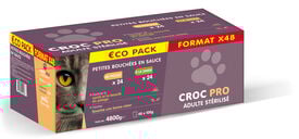 Croc Pro - Multipack Bouchées en Sauce Poulet et Dinde pour Chats Adultes Stérilisés - 48x100g