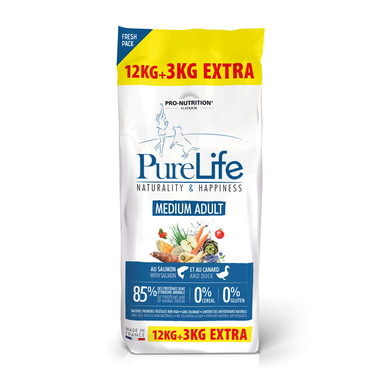 Flatazor - Croquettes PURELIFE Medium Adult pour Chien - 12Kg + 3Kg Offerts
