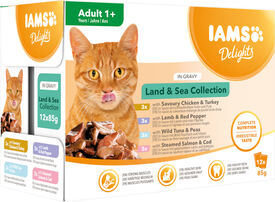 Iams - Boite Sachets Humides Delights Terre & Mer "Land&Sea" en Sauce pour Chats - 12x85g