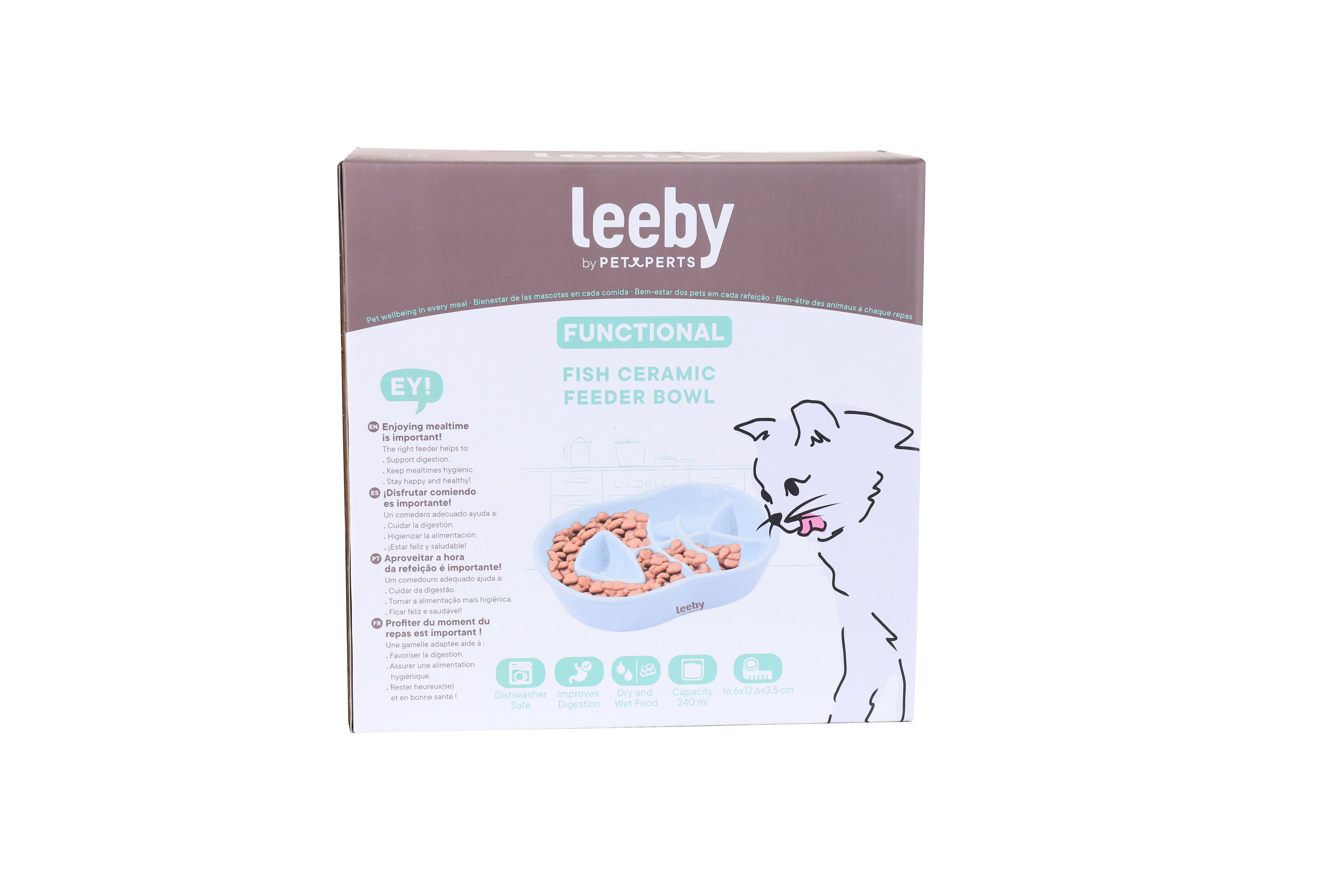 Leeby - Gamelle Anti-Glouton Design Poisson en C&eacute;ramique Pour Chats &ndash;-240ml Image num&eacute;ro 6