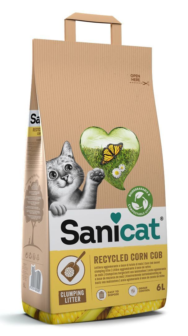 Sanicat - Liti&egrave;re Naturelle Agglomerante &agrave; l'Epi de Ma&iuml;s Recycl&eacute; pour Chat  - 6L Image num&eacute;ro 1