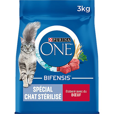 Purina One - Croquettes au Boeuf et Blé pour Chat Adulte Stérilisé - 3Kg