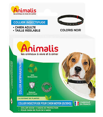 Animalis - Collier Antiparasitaire Noir pour Chien - 60cm