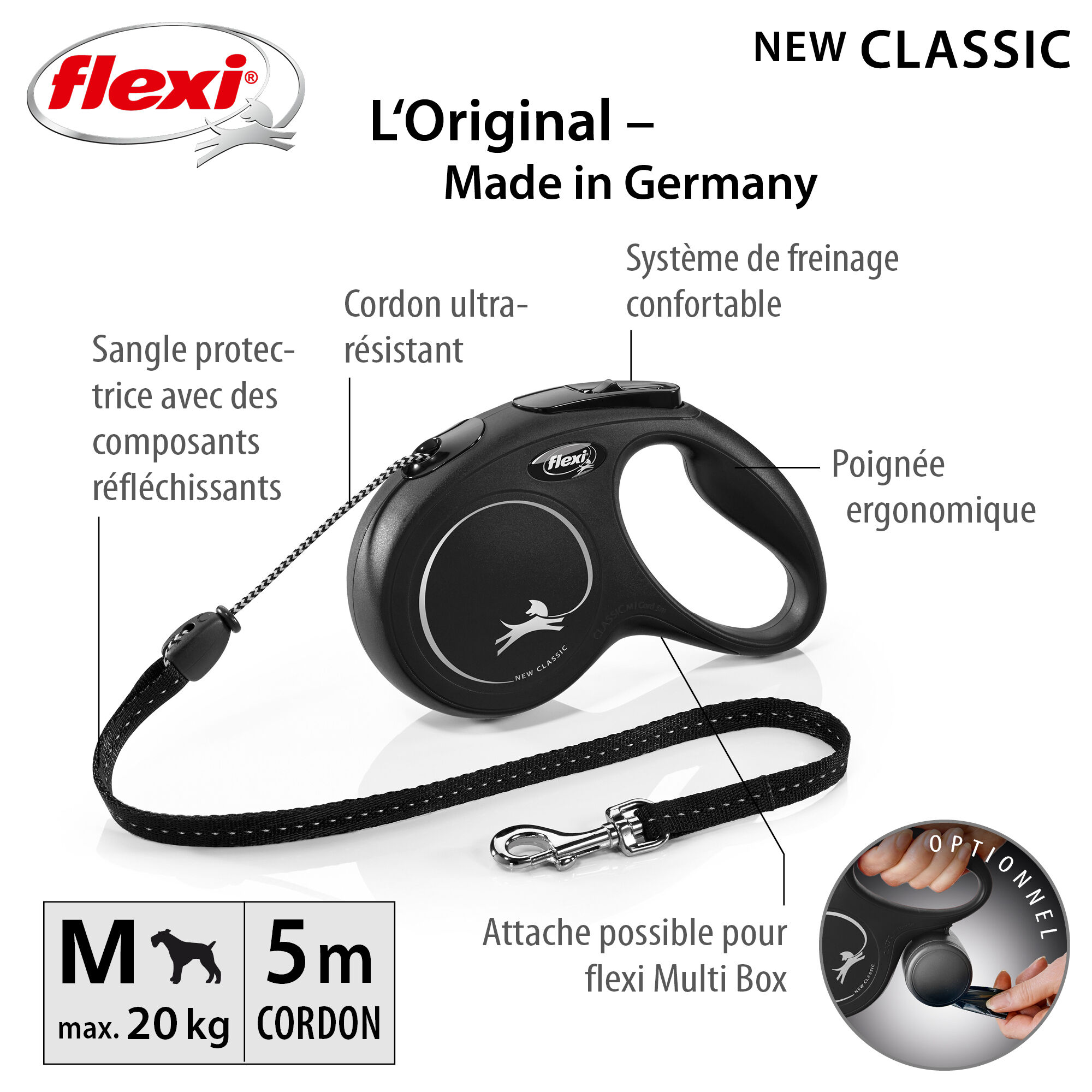 Flexi - Laisse Classic avec Cordon Noir pour Chien - M 5m Image num&eacute;ro 4
