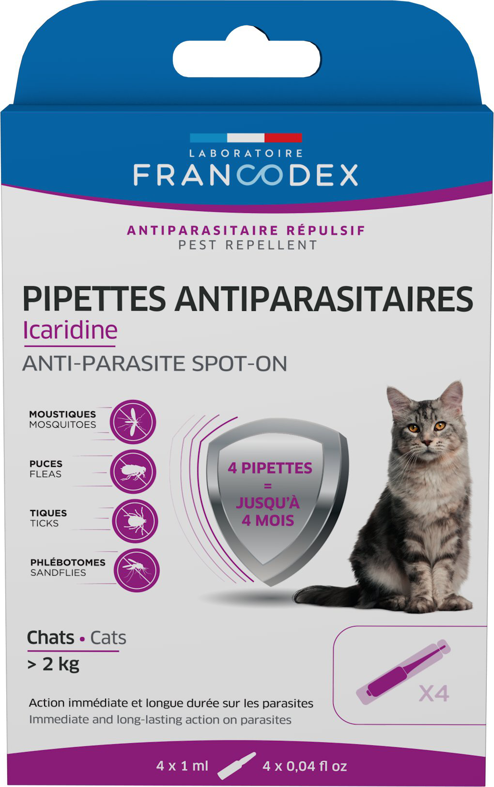 Francodex - Pipettes Antiparasitaires Icardine pour Chats - x4 Image num&eacute;ro 1