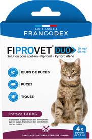 Francodex - Traitement Spot-On Fiprovet Duo pour Chat - 4x0,5ml