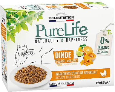 Flatazor - Pochons PURELIFE Effilés en Sauce à la Dinde pour Chat - 12x85g