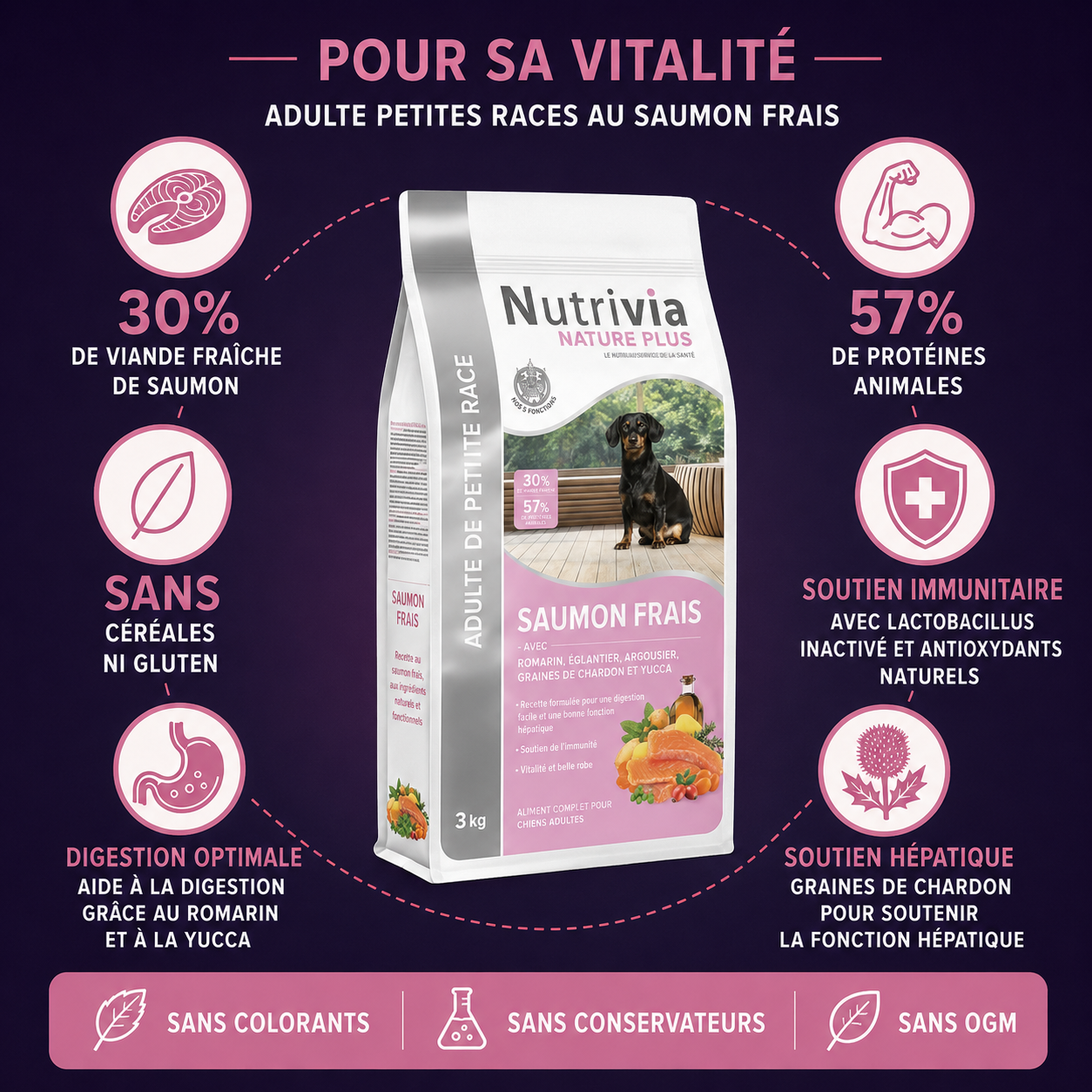 Nutrivia Nature Plus - Croquettes Naturelles au Saumon Frais pour Chien de Petite Race - 3Kg Image num&eacute;ro 3