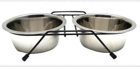 Leeby - Gamelle Double en Inox avec Support pour Chiens