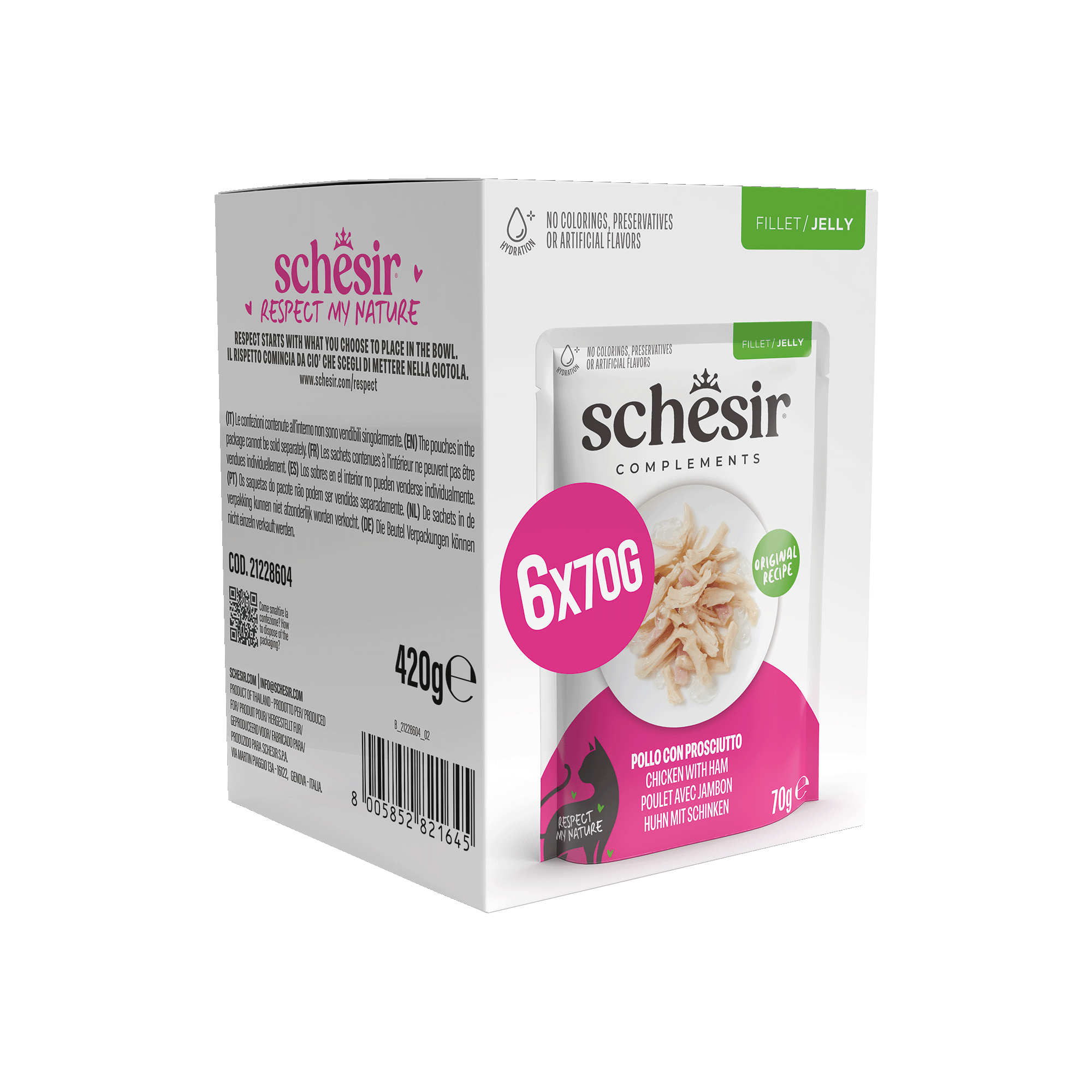 Schesir - Sachets Humides au Poulet avec Jambon en Gel&eacute;e pour Chats - 6x70g Image num&eacute;ro 1