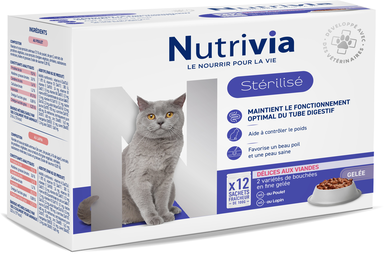 Nutrivia - Sachets en Gelée à la Viande pour Chats Adultes Stérilisés - 12x100g