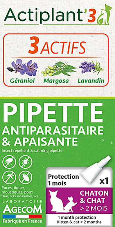ActiPlant'3 - Pipette Antiparasitaire et Apaisante Bio pour Chat et Chaton - x1 image number null