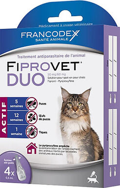 Francodex - Traitement Spot-On Fiprovet Duo pour Chat - 4x0,5ml