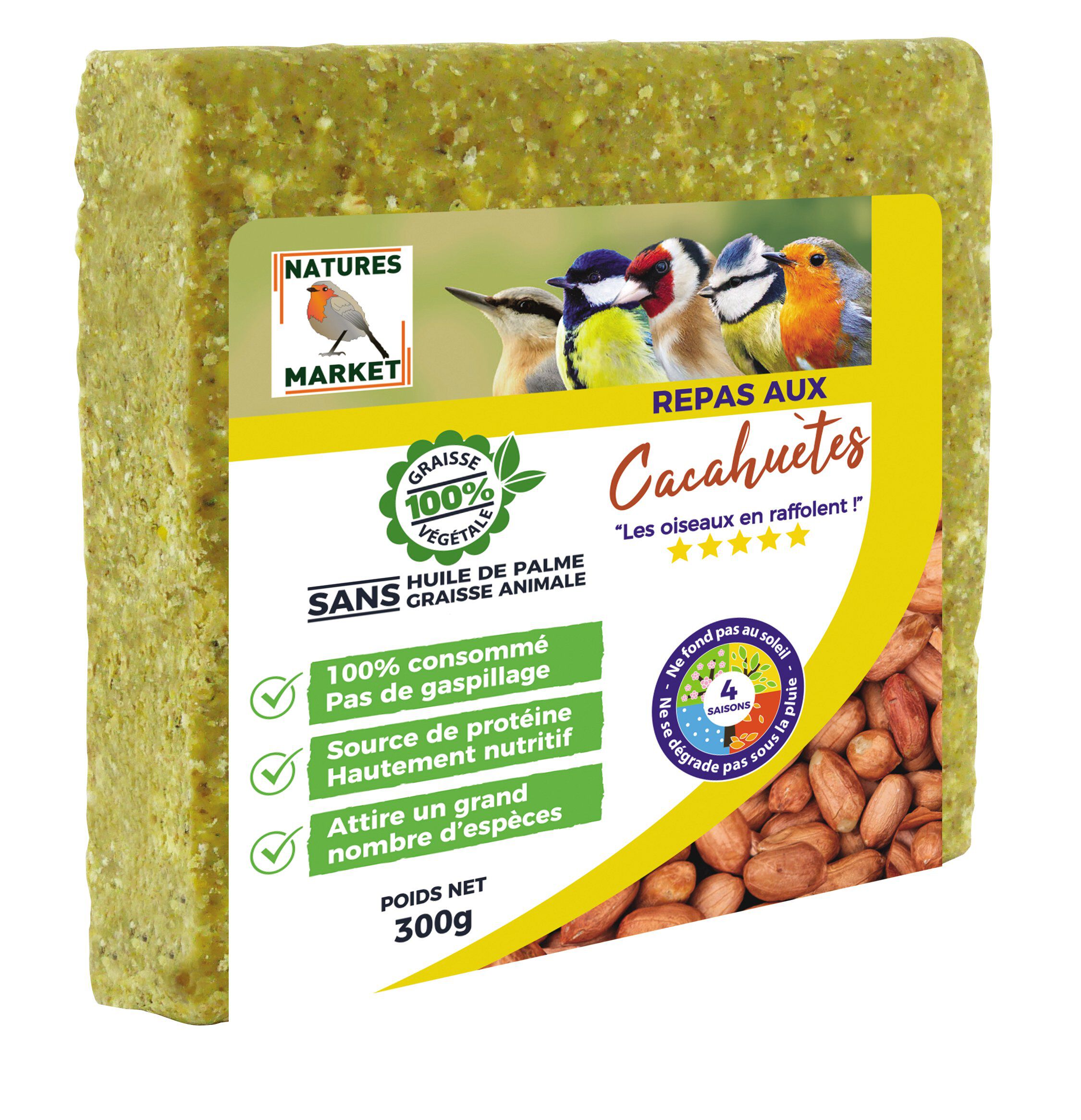 Natures Market - Graisse V&eacute;g&eacute;tale aux Cacahu&egrave;tes pour Oiseaux des Jardins - 300g Image num&eacute;ro 1