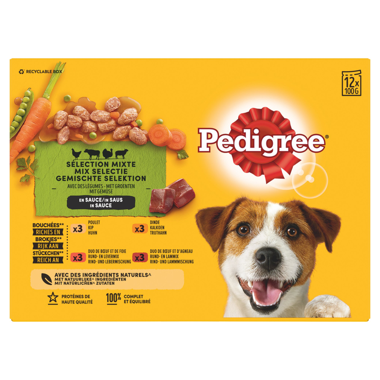 Pedigree - Sachets Fraîcheur Mixte à la Viande en Sauce pour Chiens - 12x100g Image numéro 1 Pedigree - Sachets Fraîcheur Mixte à la Viande en Sauce pour Chiens - 12x100g Image numéro 1