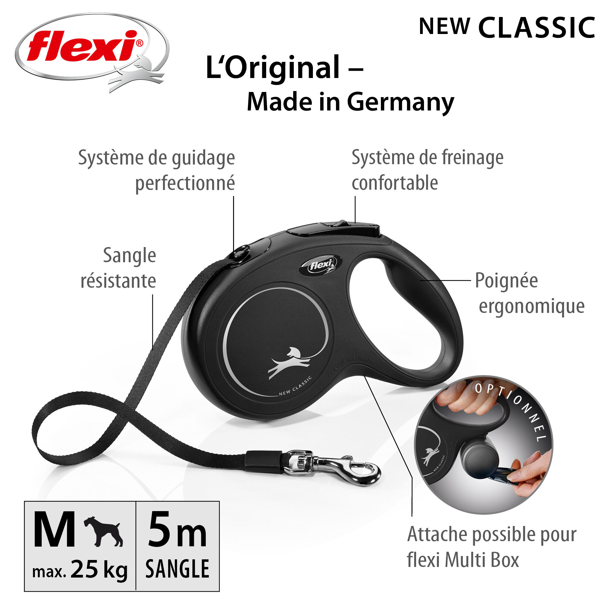 Flexi - Laisse A Enrouleur Classic Sangle Noir M pour Chiens - 5m Image num&eacute;ro 3