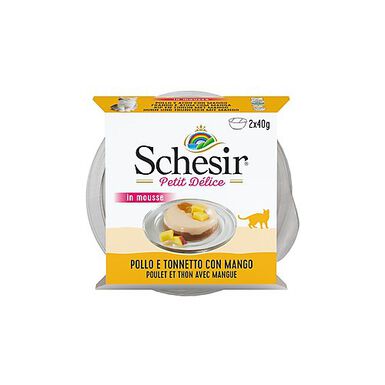 Schesir - Pâtée en Mousse Petit Délice au Poulet et Thon avec Mangue pour Chat - 80g