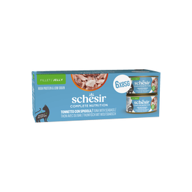 Schesir - P&acirc;t&eacute;e Complete Nutrition en Gel&eacute;e Thon et Bar pour Chats - 6x85g