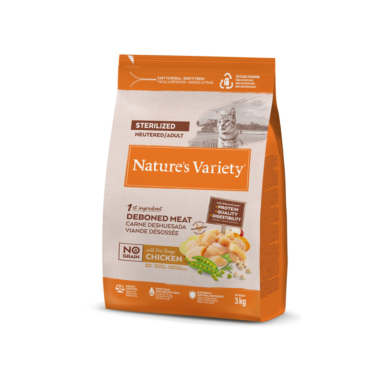Nature's Variety - Croquettes Stérilisé No Grain Au Poulet Pour Chats - 3kg Image numéro 7 Nature's Variety - Croquettes Stérilisé No Grain Au Poulet Pour Chats - 3kg Image numéro 7
