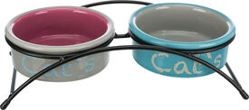 Trixie - Set gamelles en céramique/métal gris clair - 2 x 0.3 l/12 cm/26 x 7 x 13 cm