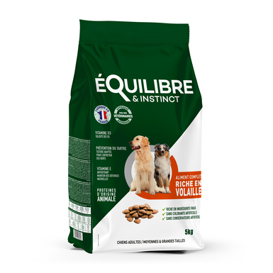 Equilibre & Instinct - Croquettes Chiens Adultes moy/grandes Tailles Riche en Volaille