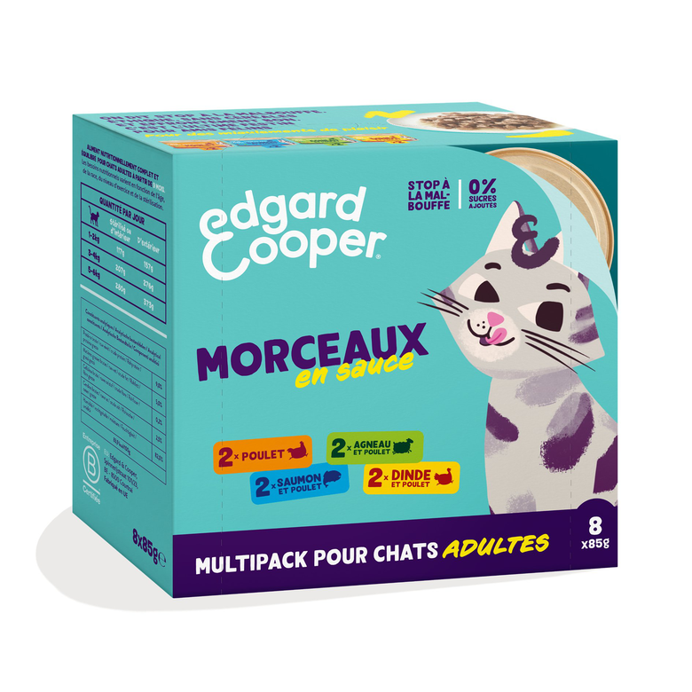 Edgard & Cooper - Multipack Pâtée Morceaux en Sauce pour Chat - 8x85g Image numéro 1 Edgard & Cooper - Multipack Pâtée Morceaux en Sauce pour Chat - 8x85g Image numéro 1